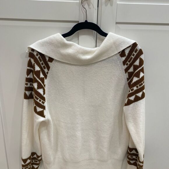 LOFT White and Brown Cowl Neck Sweater with Animal Print - Picture 3 of 3